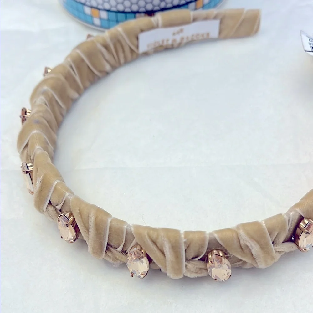 Anthropologie Violet Brooks Gold Velvet Headband with Gem Accents